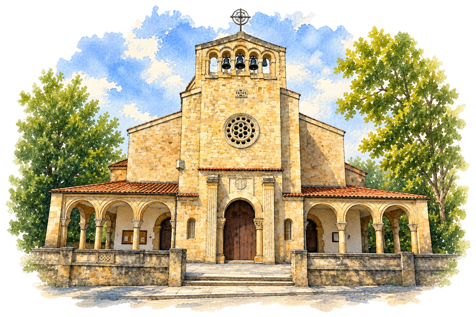 Acuarela de la iglesia de San Julián de Somió